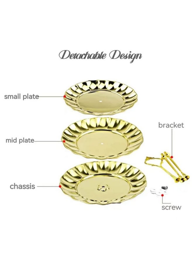 1PCS Three Tier Cake Stand and Fruit Plate Large Food Grade Stainless Steel Stand of Golden for Cakes Desserts Fruits Candy Buffet Stand Golden - Image 3